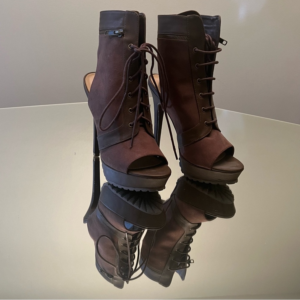 Suede Open Toe, Open Heel Bootie - image 1